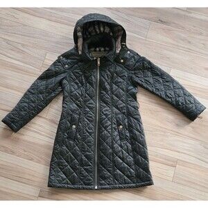 Burberry detachable hood womens M green Finsbridge puffer coat missing belt